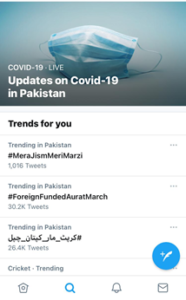 Screenshot of trending hashtags on Twitter